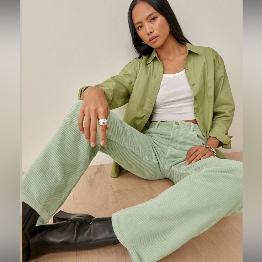 Rowan High Rise Relaxed Corduroy Pants Pistachio